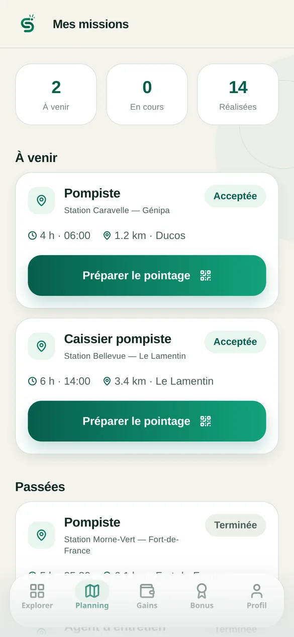 Application Staff — Le pointage sur place